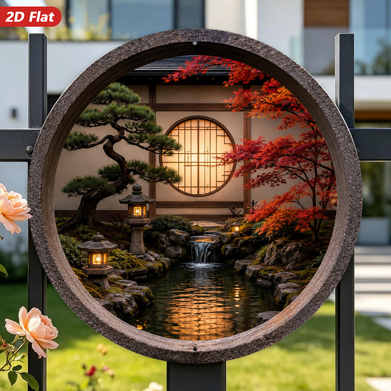 Bonsai Garden Decor - Decoración de Pared Metálica Redonda 2D,